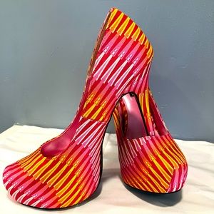 Pink & yellow heels, size 10